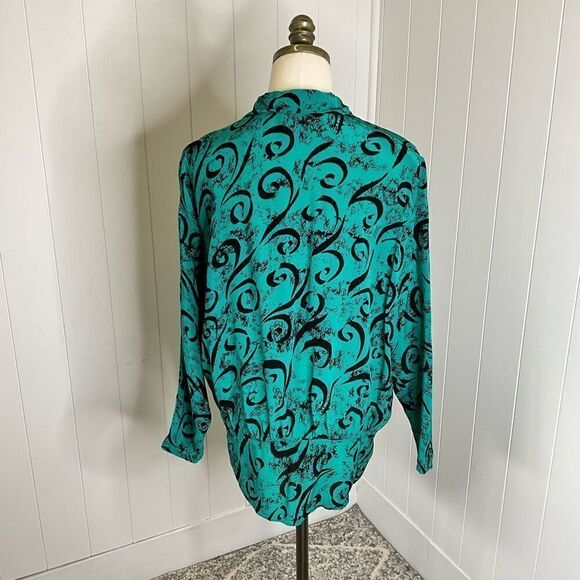 Vintage Saint Jermaine Paris Womens 1X Button Front Tunic Top Green Black Swirls - Picture 8 of 16